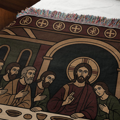 MyDesigns Gold Last Supper Horizontal Tapestry - Byzantine Orthodox Icon jacquard woven blanket