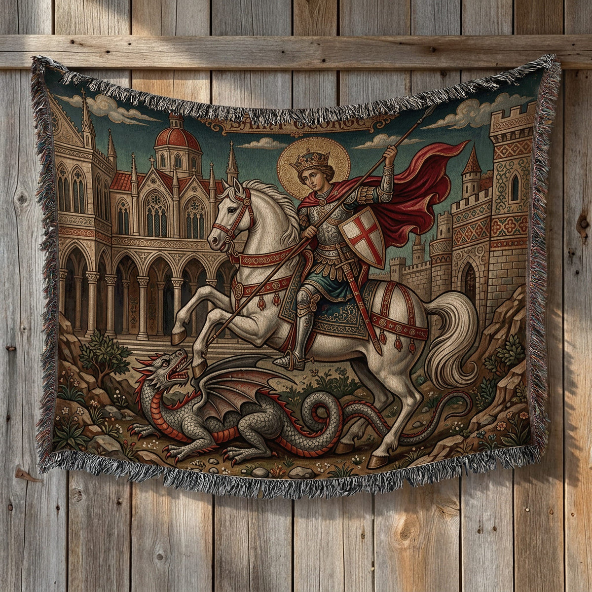 CalmNestStyle Saint George Parchment Scroll jacquard woven blanket