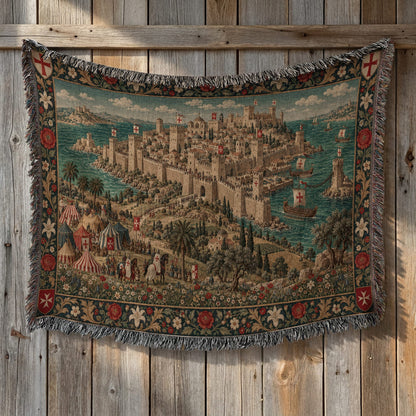 CalmNestStyle Harbor Fortress I Rose and Lily Border jacquard woven blanket