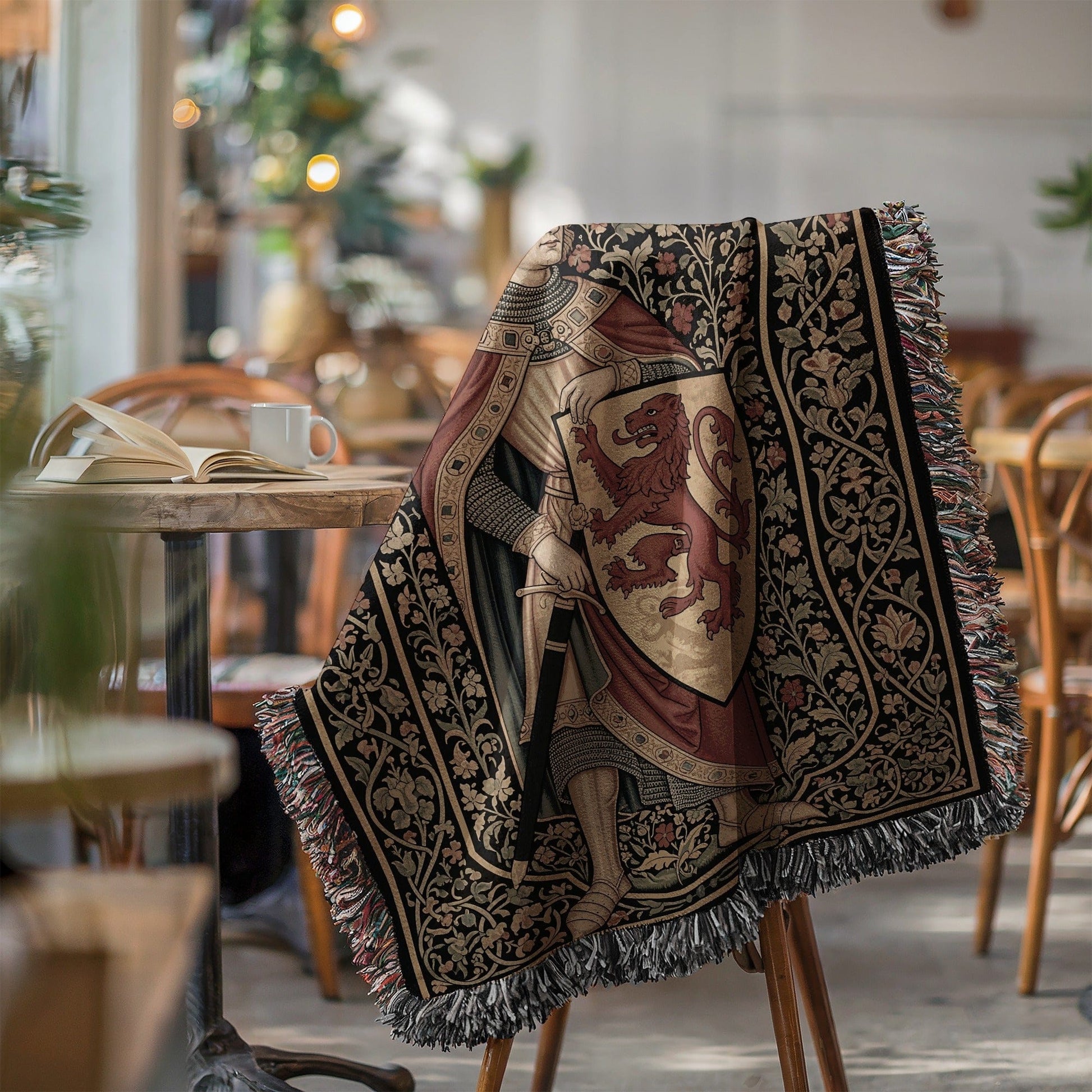 Medieval Heraldic Lion Design Woven Blanket throw