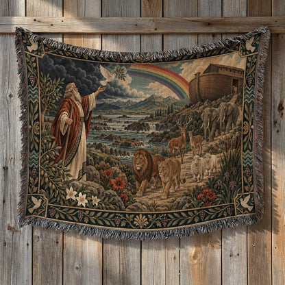 CalmNestStyle Noahs Ark with Rainbow and Dove jacquard woven blanket