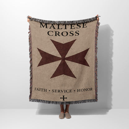 CalmNestStyle Maltese Cross Faith Service Honor Woven Blanket jacquard woven blanket