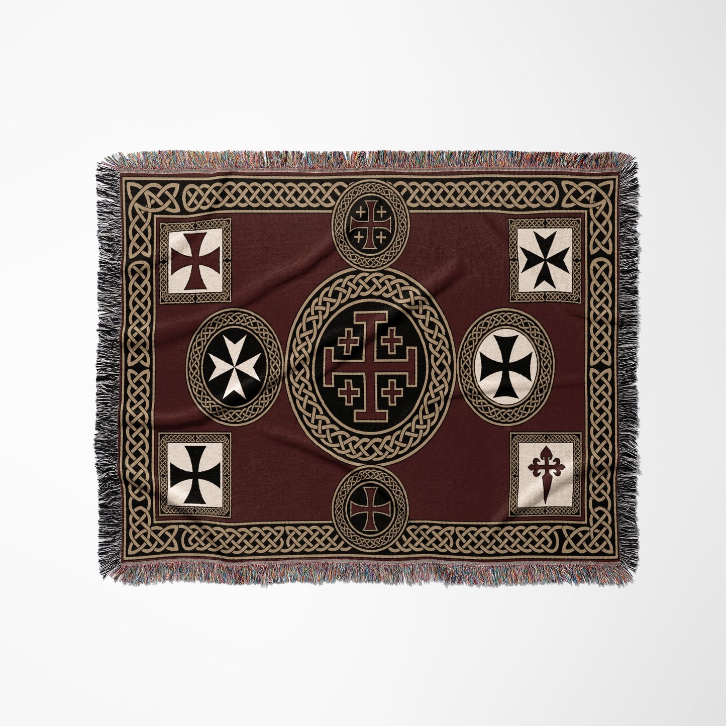 MyDesigns Medieval Wall Hanging Blanket – Red Jerusalem Cross Medallion, Crusader Orders jacquard woven blanket