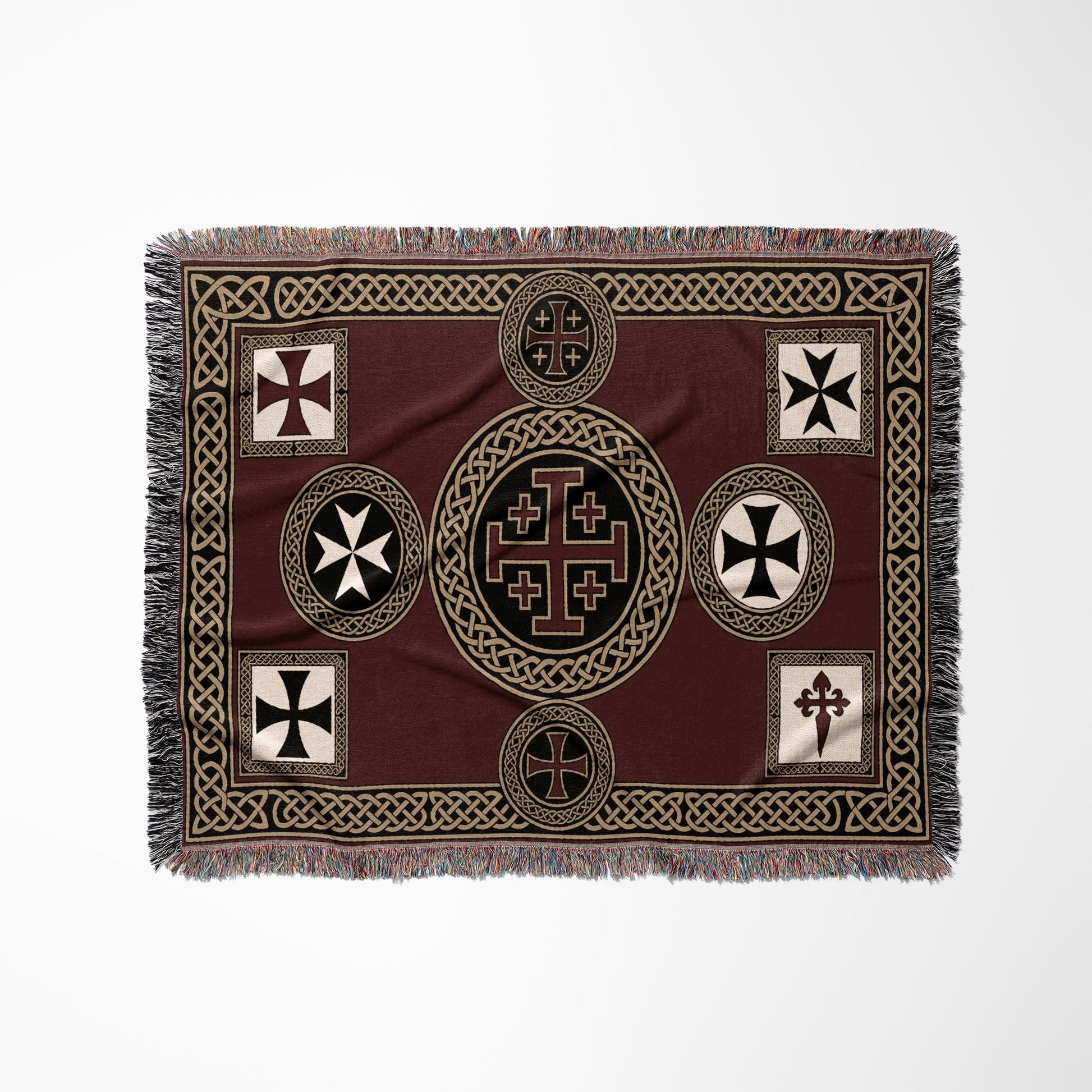 MyDesigns Medieval Wall Hanging Blanket – Red Jerusalem Cross Medallion, Crusader Orders jacquard woven blanket