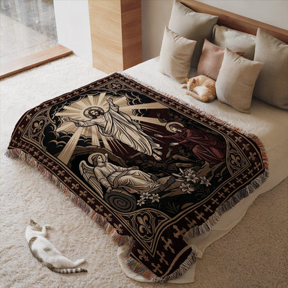 Religious Art tapestry featuring biblical resurrection scene