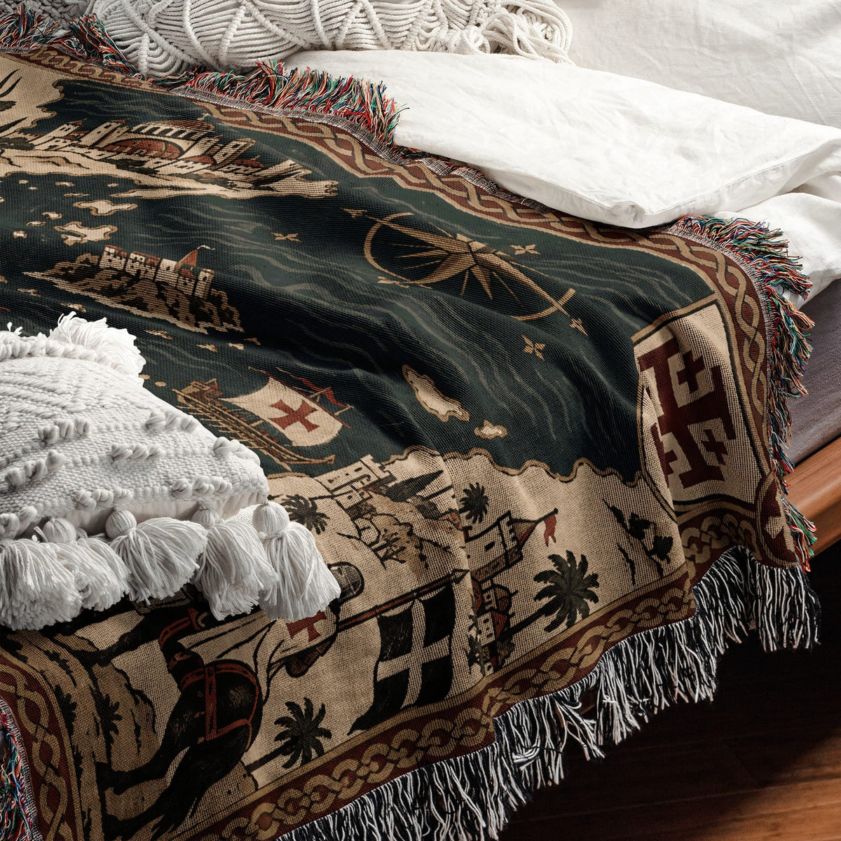 CalmNestStyle Crusader Sea Route Map I Aegean Islands jacquard woven blanket