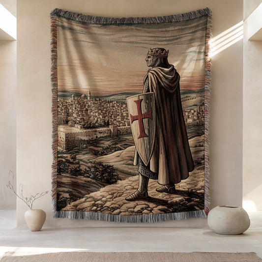 Medieval Knight Overlooking City Tapestry Blanket