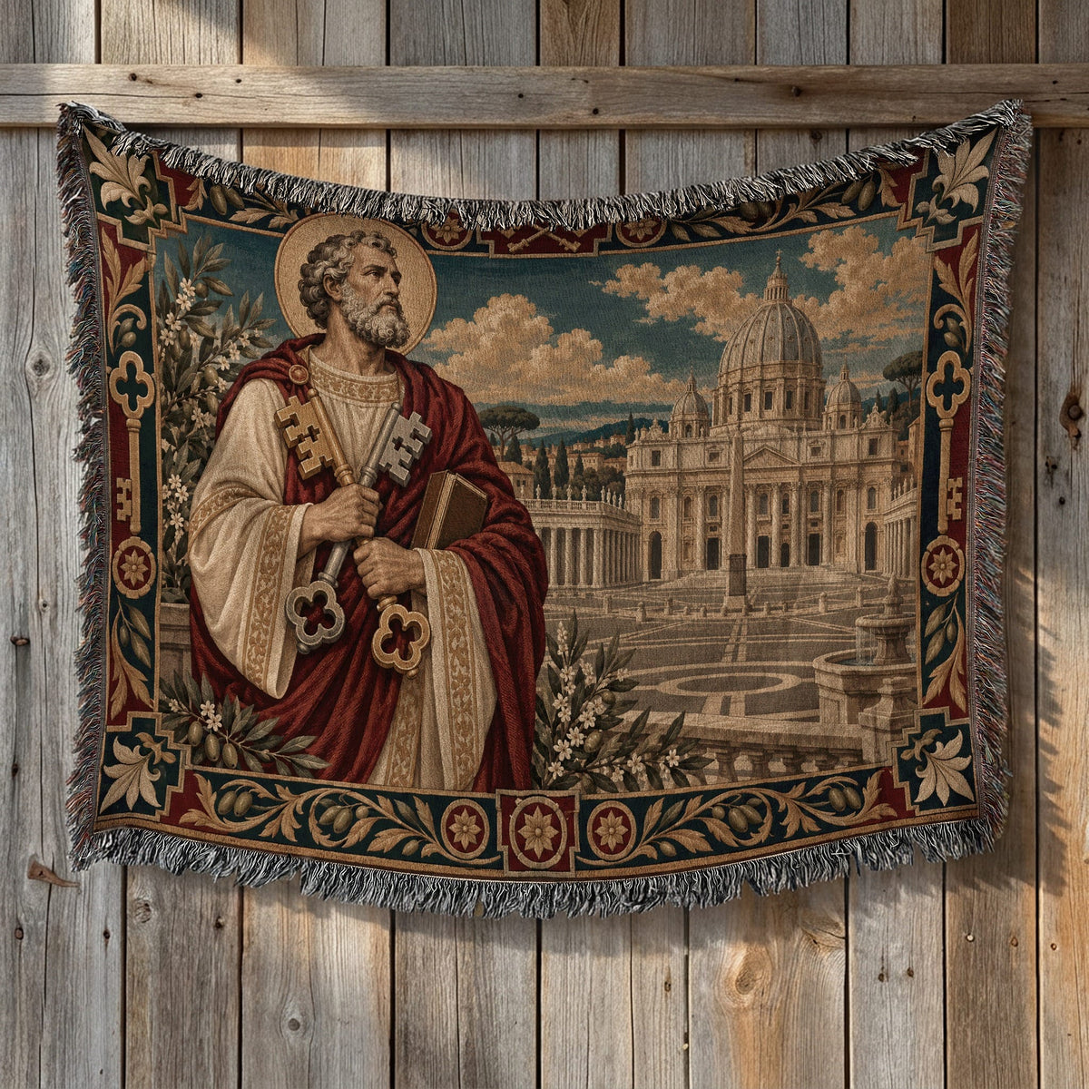 CalmNestStyle Saint Peter Prince of the Apostles jacquard woven blanket