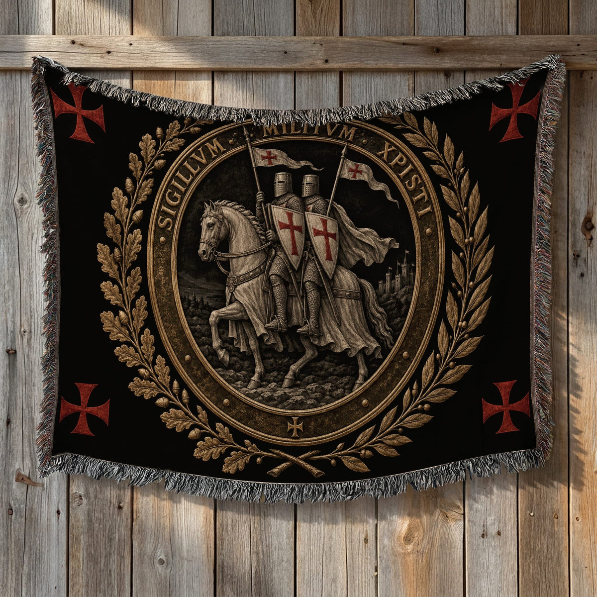 CalmNestStyle Sigillum Militum Xpisti Templar Seal in Silver jacquard woven blanket
