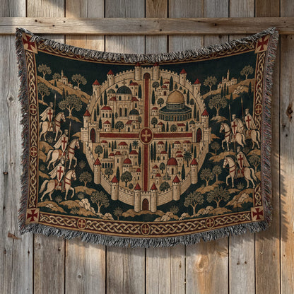 CalmNestStyle Crusader Jerusalem Round Map I Green Hills jacquard woven blanket