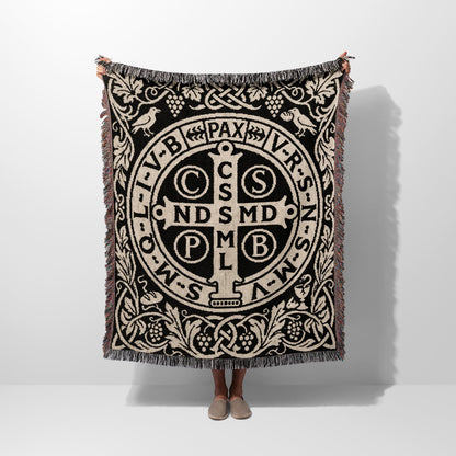 CalmNestStyle Blessed Saint Benedict Medal Heritage Woven Blanket jacquard woven blanket