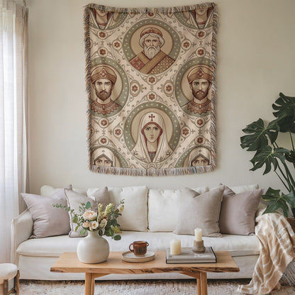 Religious Iconography Ornate Portrait Pattern Art Woven Blanket
