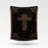 Gold Orthodox Cross And Floral Design Decorative Woven Blanket