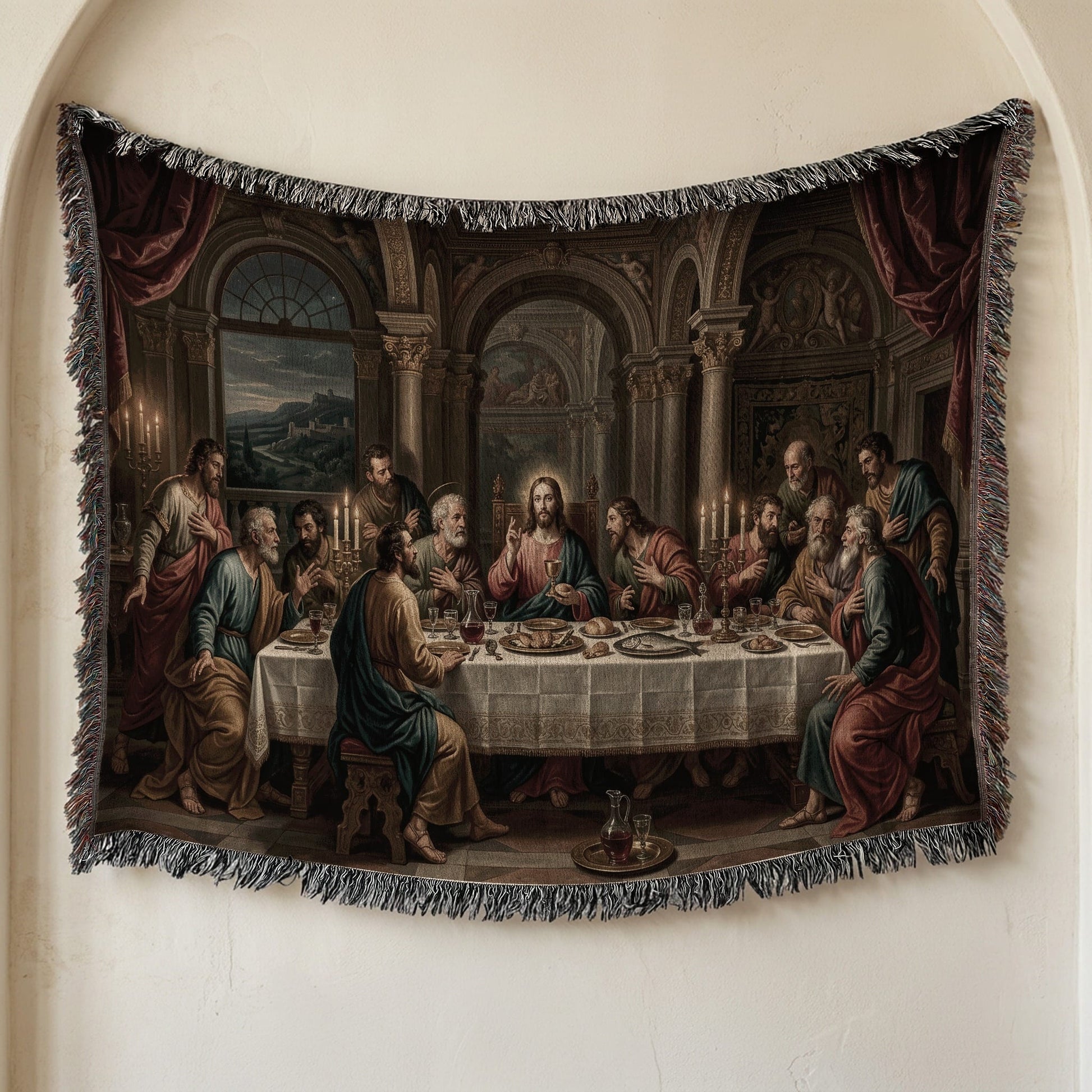 MyDesigns Holy Eucharist Wall Hanging – Last Supper with Chalice and Candles, Woven Blanket jacquard woven blanket