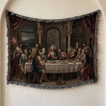 MyDesigns Holy Eucharist Wall Hanging – Last Supper with Chalice and Candles, Woven Blanket jacquard woven blanket
