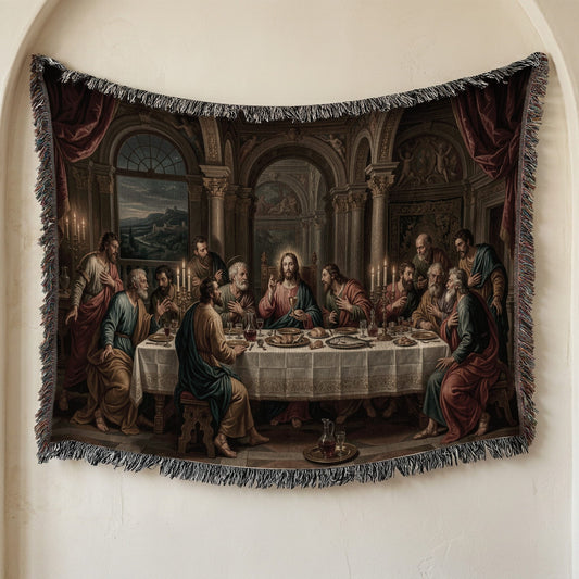 MyDesigns Holy Eucharist Wall Hanging – Last Supper with Chalice and Candles, Woven Blanket jacquard woven blanket