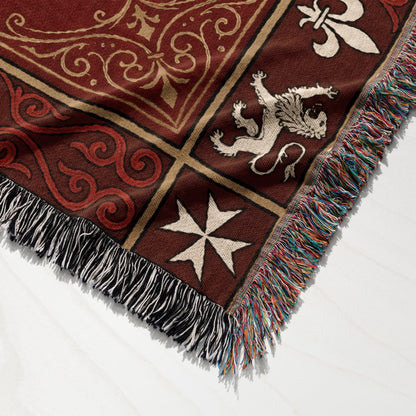 CalmNestStyle Hospitaller Knights Duel Cream Heraldic Border Woven Blanket jacquard woven blanket