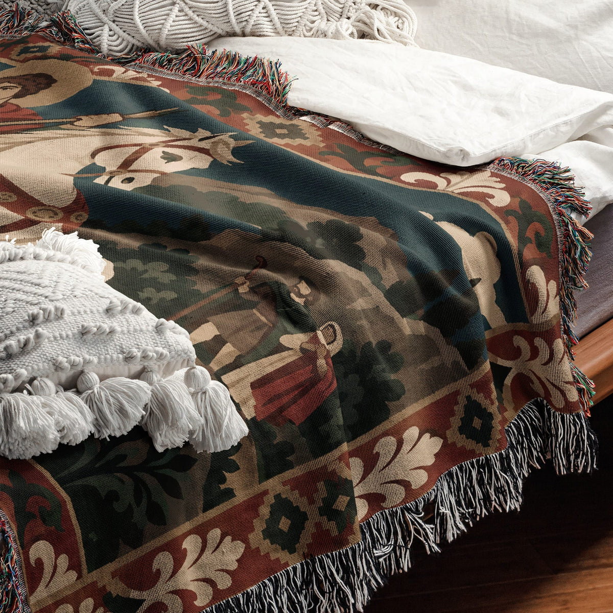 CalmNestStyle Saint George Folk Art Dragon Slayer jacquard woven blanket