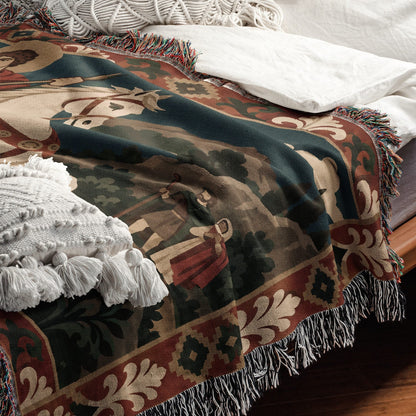 CalmNestStyle Saint George Folk Art Dragon Slayer jacquard woven blanket