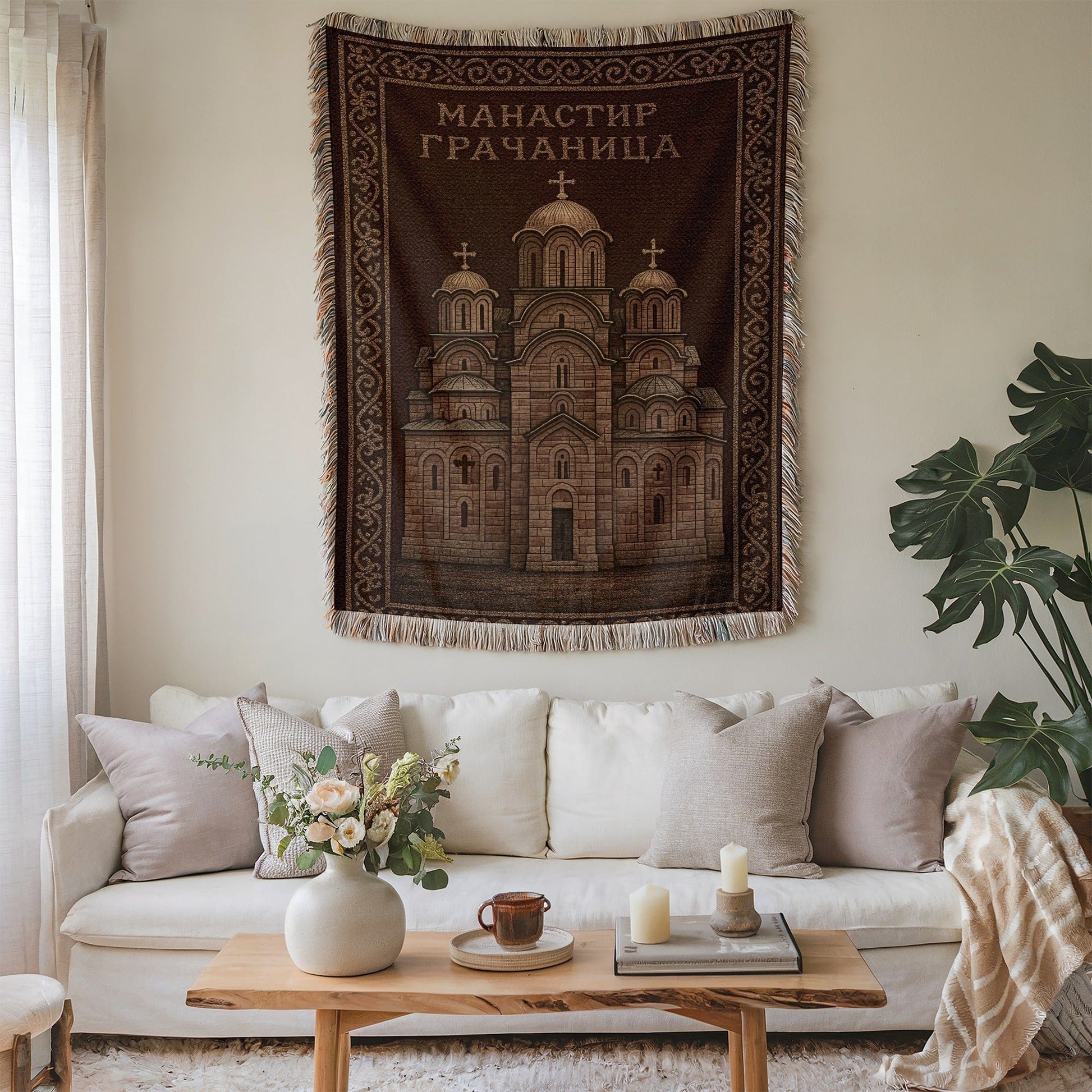 Tapestry Featuring Monastery Design Text Wall Art Decor