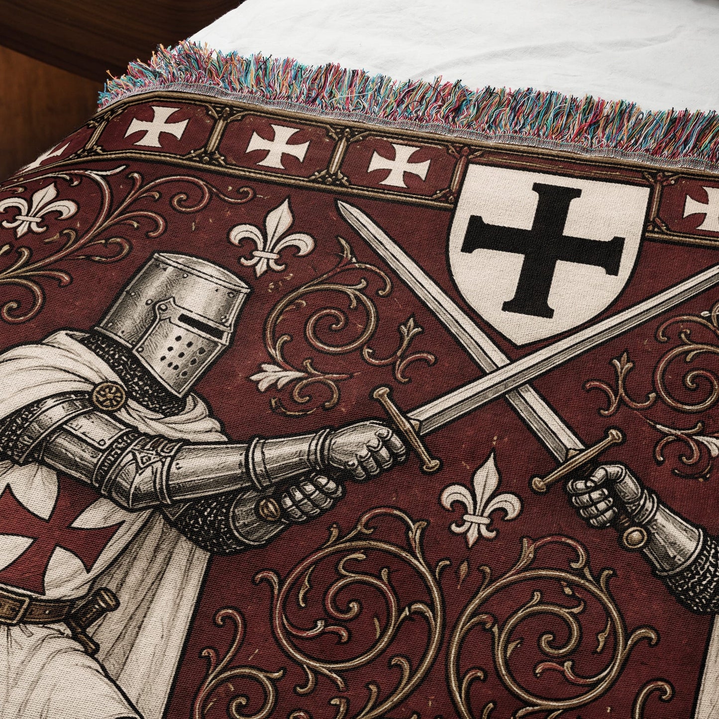 MyDesigns Medieval Knight Tapestry – Templar & Hospitaller Knights Duel Woven Blanket, Santiago Shield jacquard woven blanket