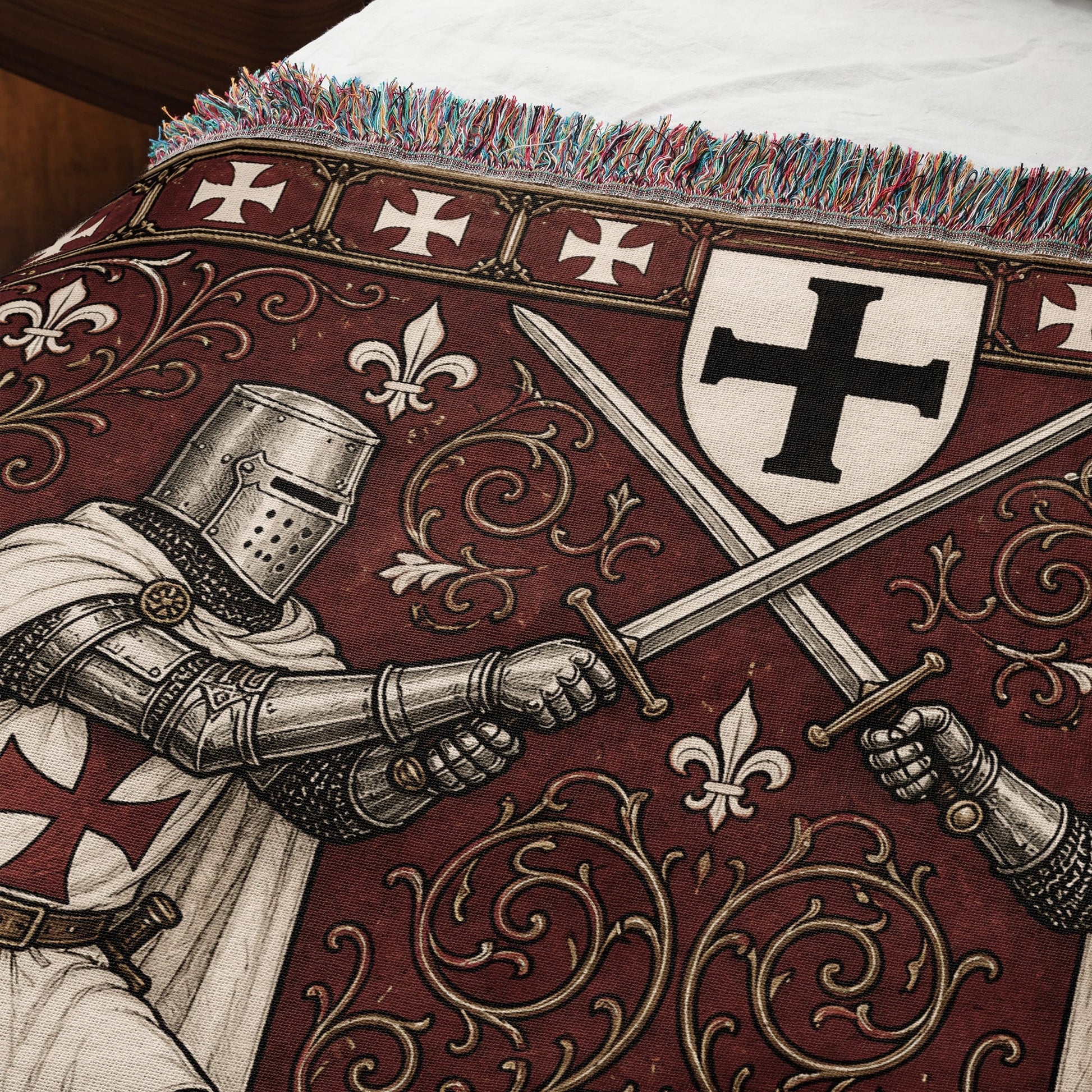 MyDesigns Medieval Knight Tapestry – Templar & Hospitaller Knights Duel Woven Blanket, Santiago Shield jacquard woven blanket