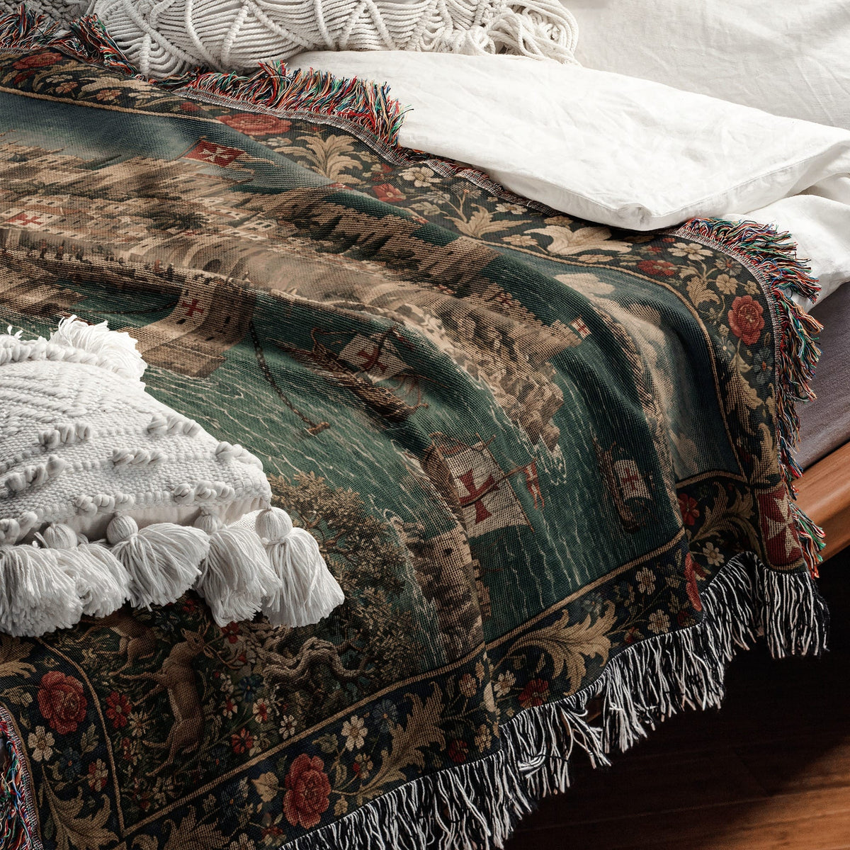 CalmNestStyle Harbor Fortress I Crusader Camp by the Sea jacquard woven blanket