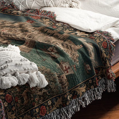 CalmNestStyle Harbor Fortress I Crusader Camp by the Sea jacquard woven blanket