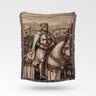 King Baldwin IV Mounted In Battle Amidst Army Flags Baldwin IV Woven Blanket