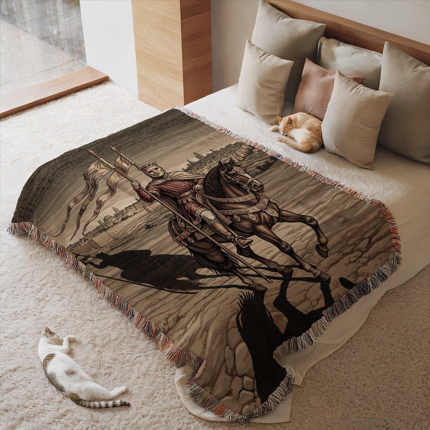Medieval Knight on Horse Woven Blanket for Cozy Comfort
