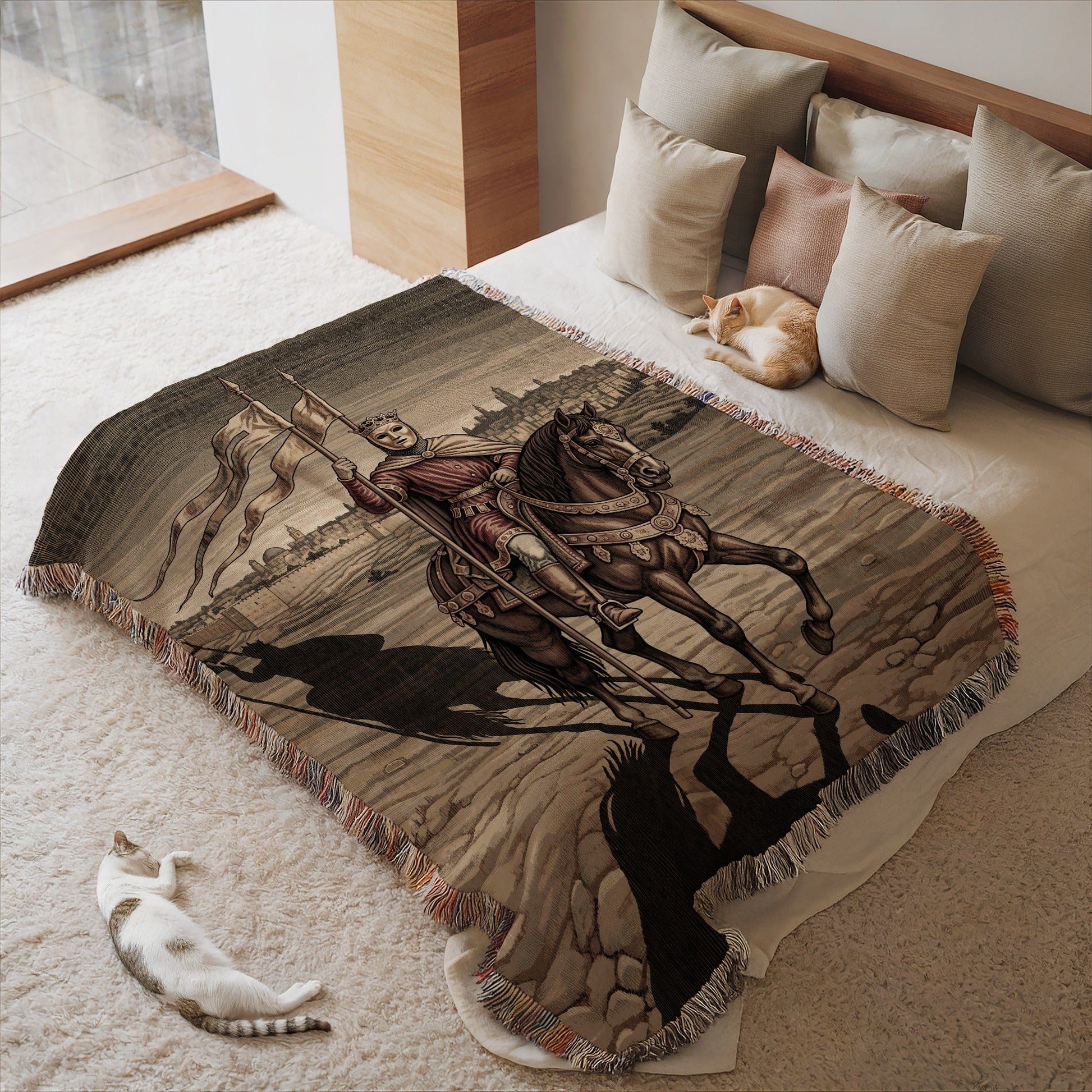 Medieval Knight on Horse Woven Blanket for Cozy Comfort