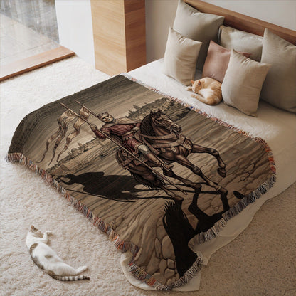 Medieval Knight on Horse Woven Blanket for Cozy Comfort