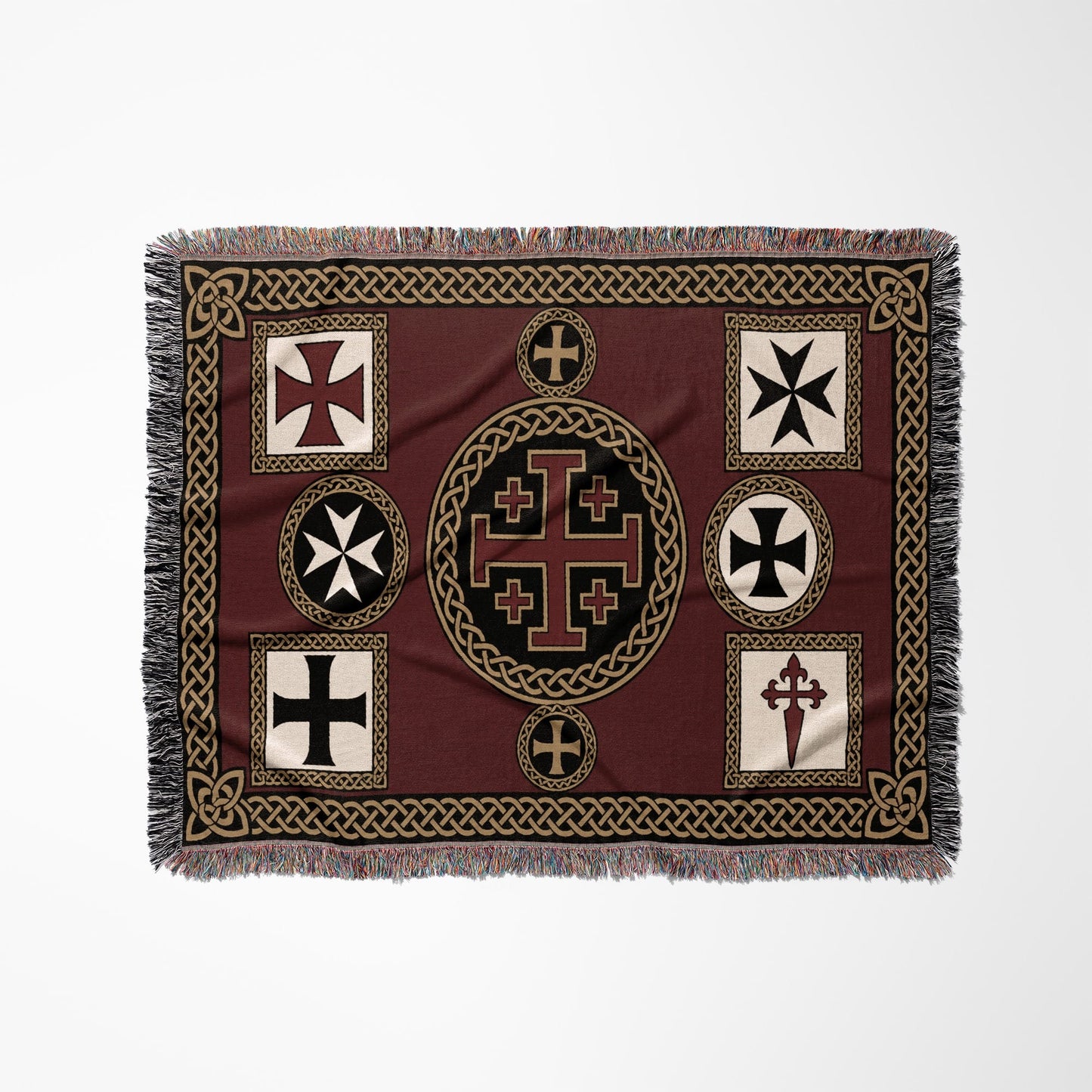 MyDesigns Medieval Tapestry Art Woven Blanket – Jerusalem Cross Medallion, Crusader Orders jacquard woven blanket