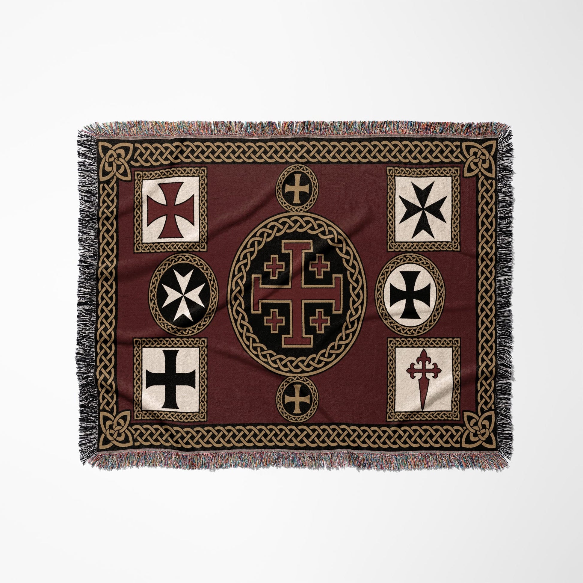 MyDesigns Medieval Tapestry Art Woven Blanket – Jerusalem Cross Medallion, Crusader Orders jacquard woven blanket