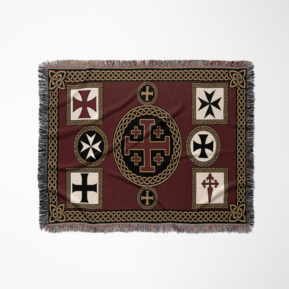 MyDesigns Medieval Tapestry Art Woven Blanket – Jerusalem Cross Medallion, Crusader Orders jacquard woven blanket