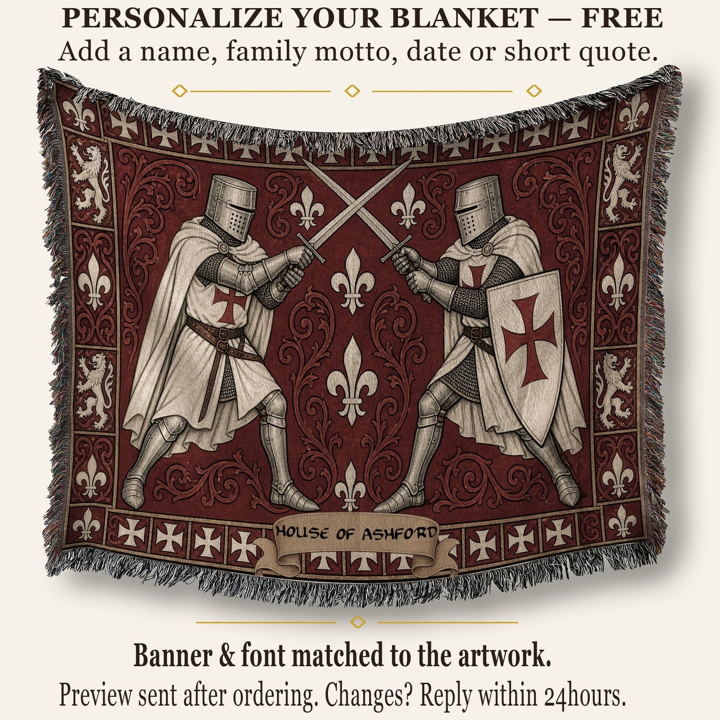 MyDesigns Knight Duel Woven Blanket – Knights Templar Sword Fight Medieval Throw jacquard woven blanket