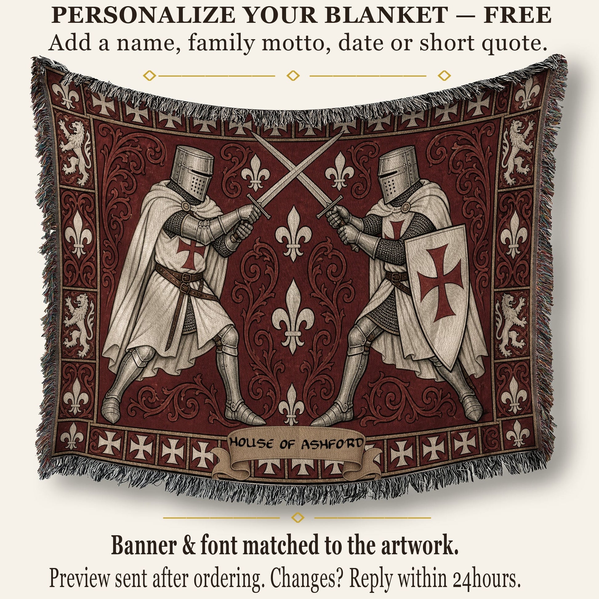 MyDesigns Knight Duel Woven Blanket – Knights Templar Sword Fight Medieval Throw jacquard woven blanket
