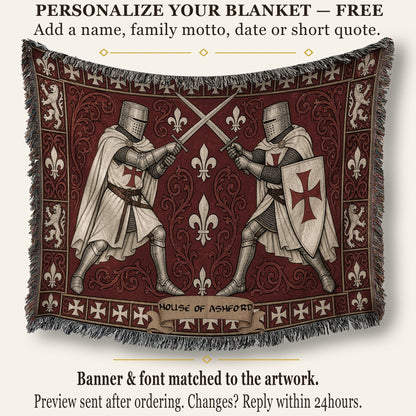 MyDesigns Knight Duel Woven Blanket – Knights Templar Sword Fight Medieval Throw jacquard woven blanket