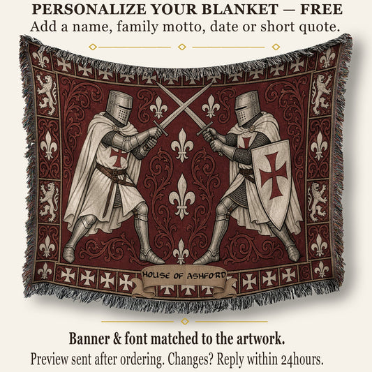 MyDesigns Knight Duel Woven Blanket – Knights Templar Sword Fight Medieval Throw jacquard woven blanket
