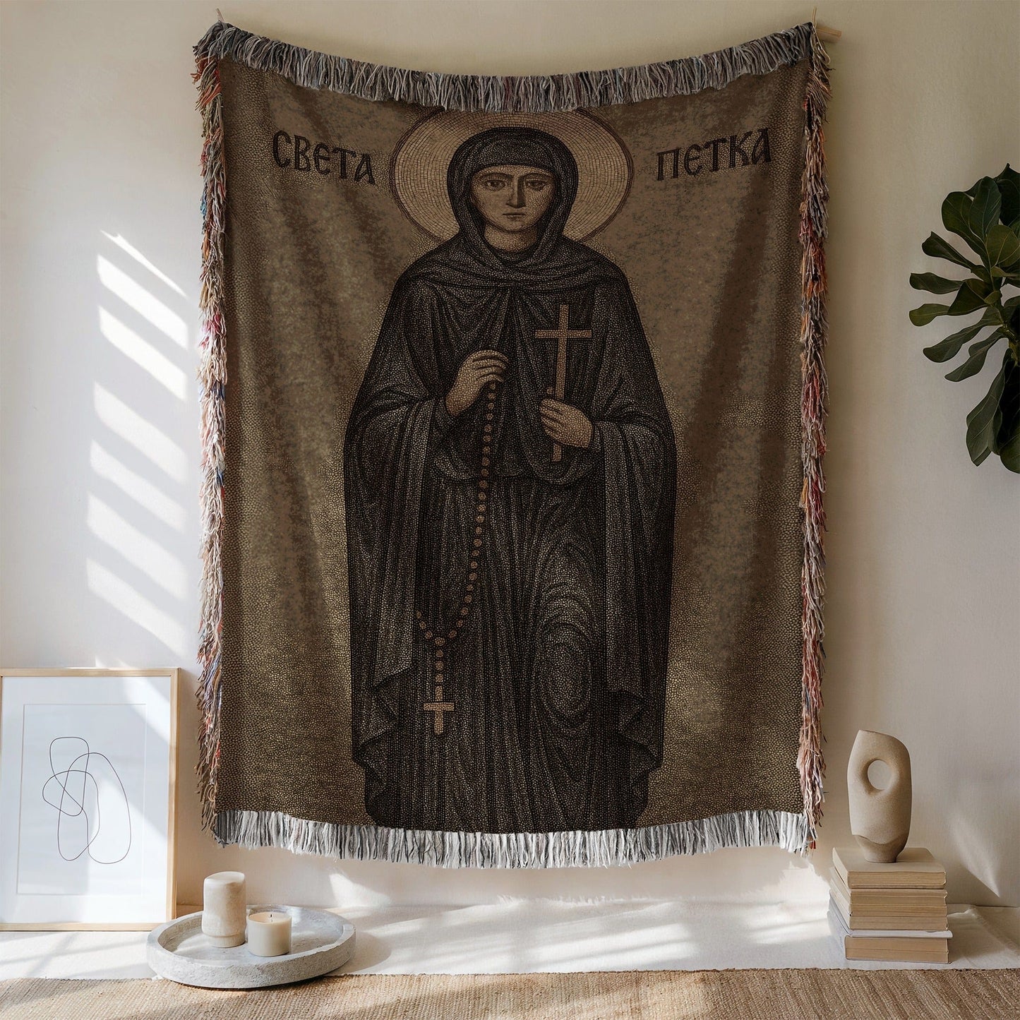 Religious Wall Tapestry with Iconic Saint Petka Design