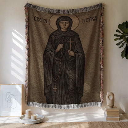 Religious Wall Tapestry with Iconic Saint Petka Design