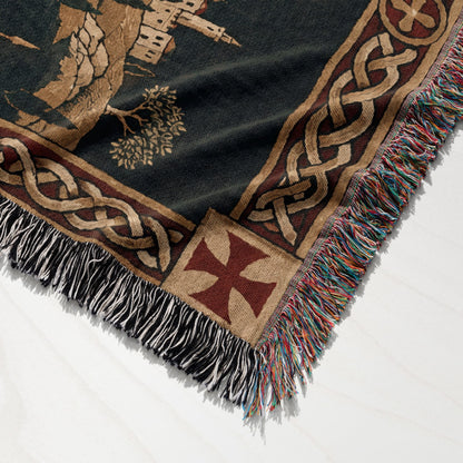 CalmNestStyle Crusader Jerusalem Round Map I Green Hills jacquard woven blanket