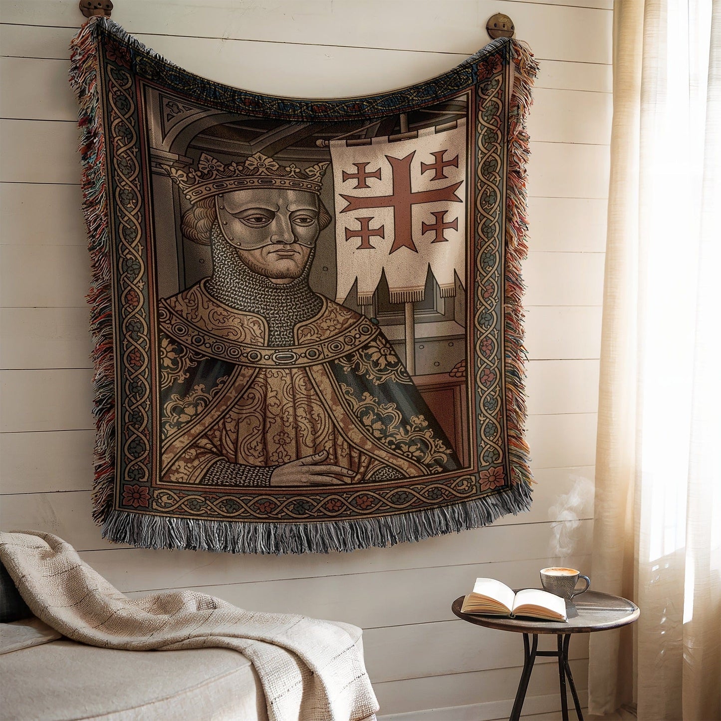 Medieval King with Crosses Wall Tapestry