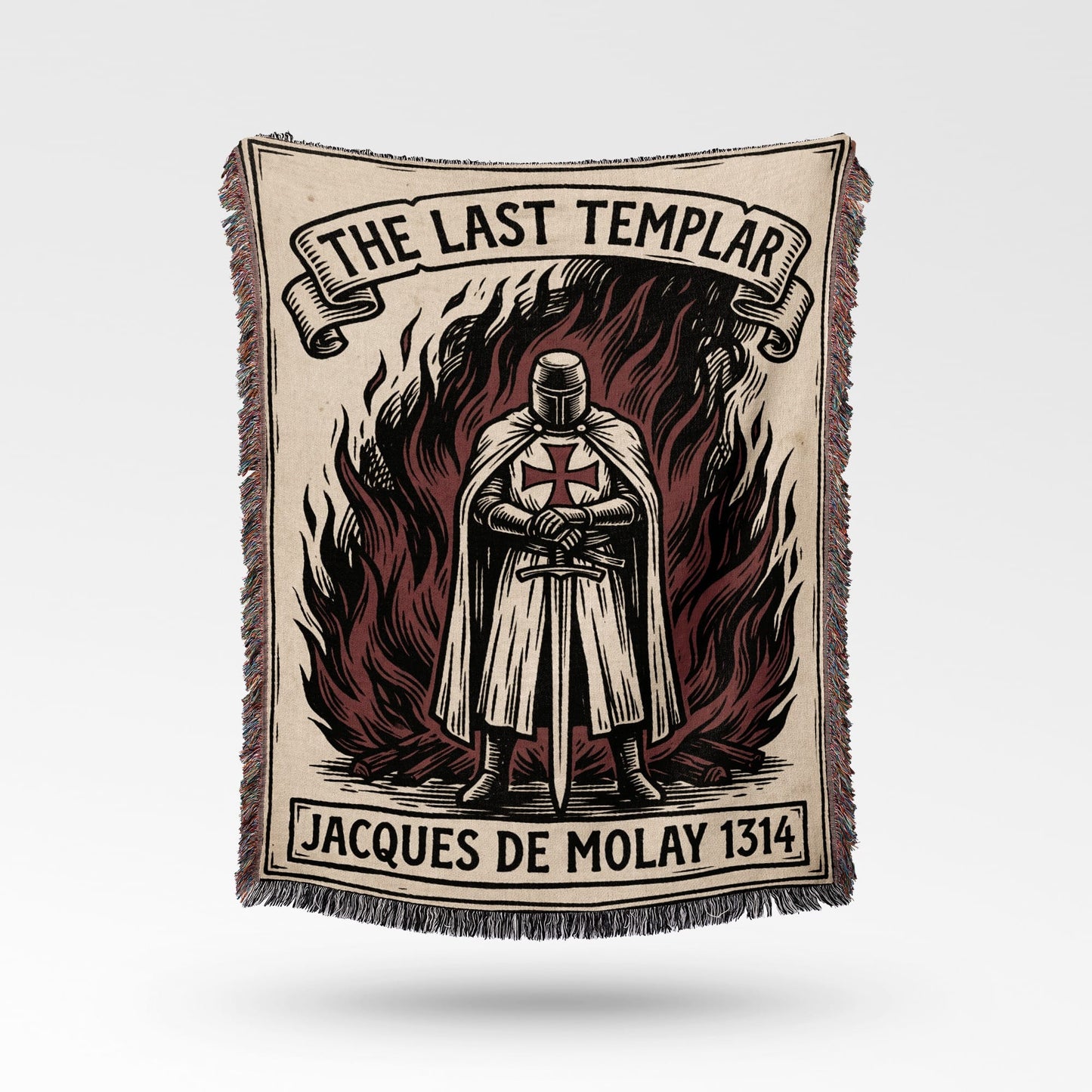 The Last Templar, Jacques de Molay, standing in flames.