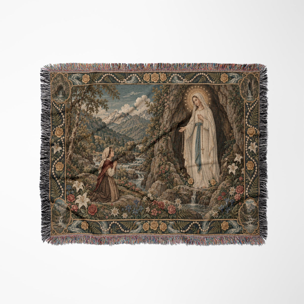 CalmNestStyle Our Lady of Lourdes at the Grotto jacquard woven blanket