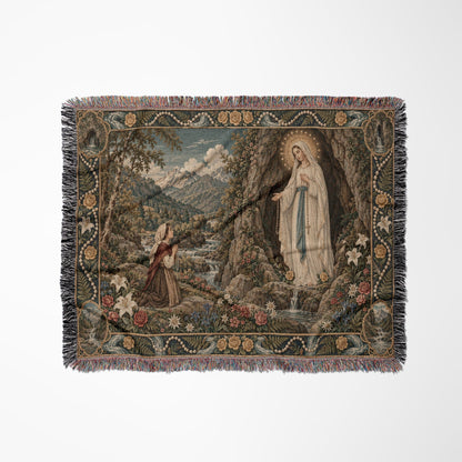 CalmNestStyle Our Lady of Lourdes at the Grotto jacquard woven blanket