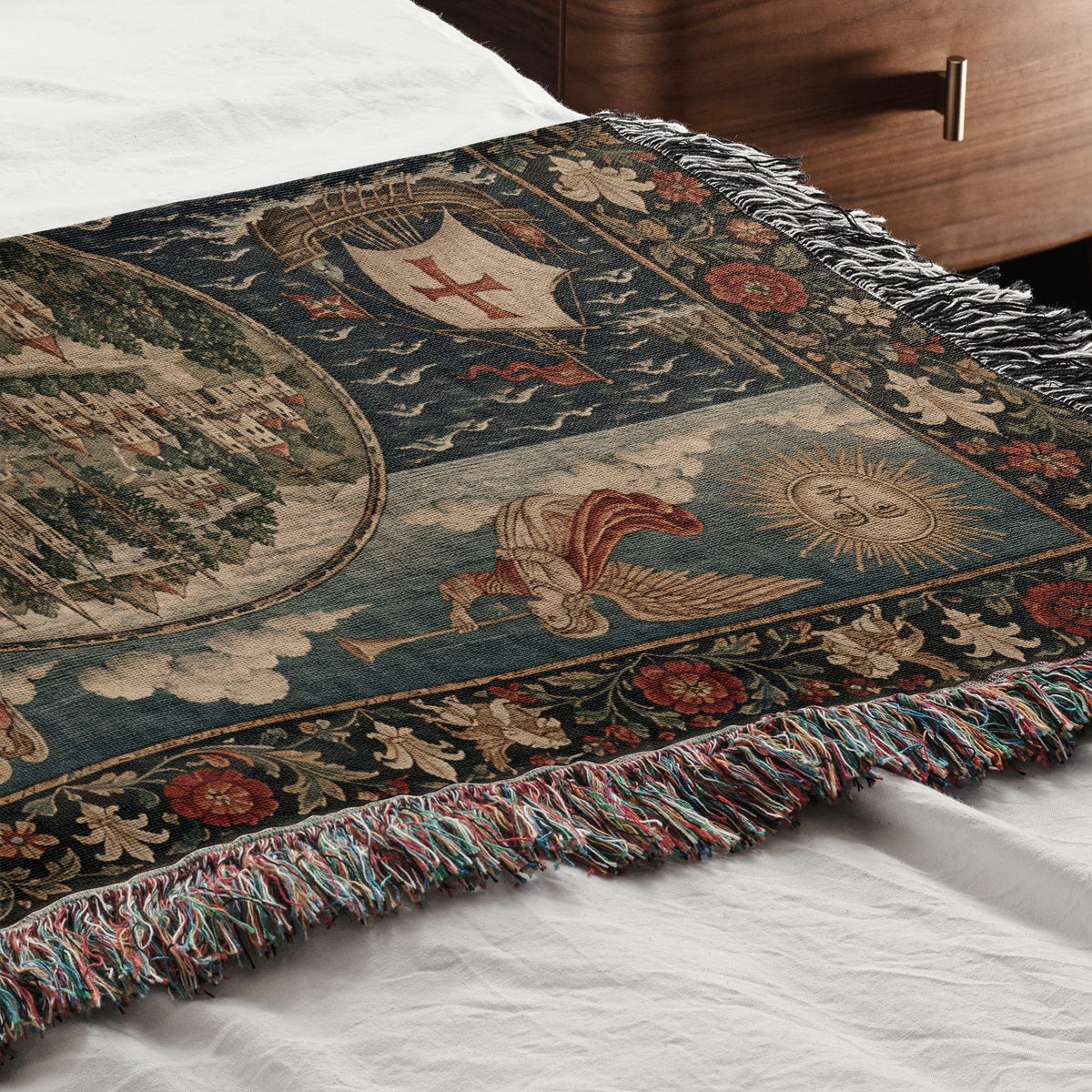 CalmNestStyle Mappa Mundi I Angels of Sun and Moon jacquard woven blanket