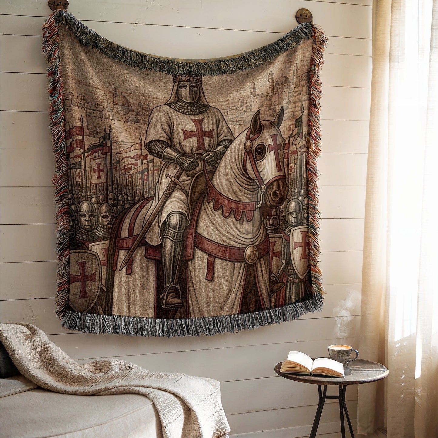 Knight Templar Crusader Battle Scene Tapestry Blanket