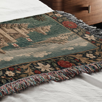 CalmNestStyle Harbor Fortress I Rose and Lily Border jacquard woven blanket