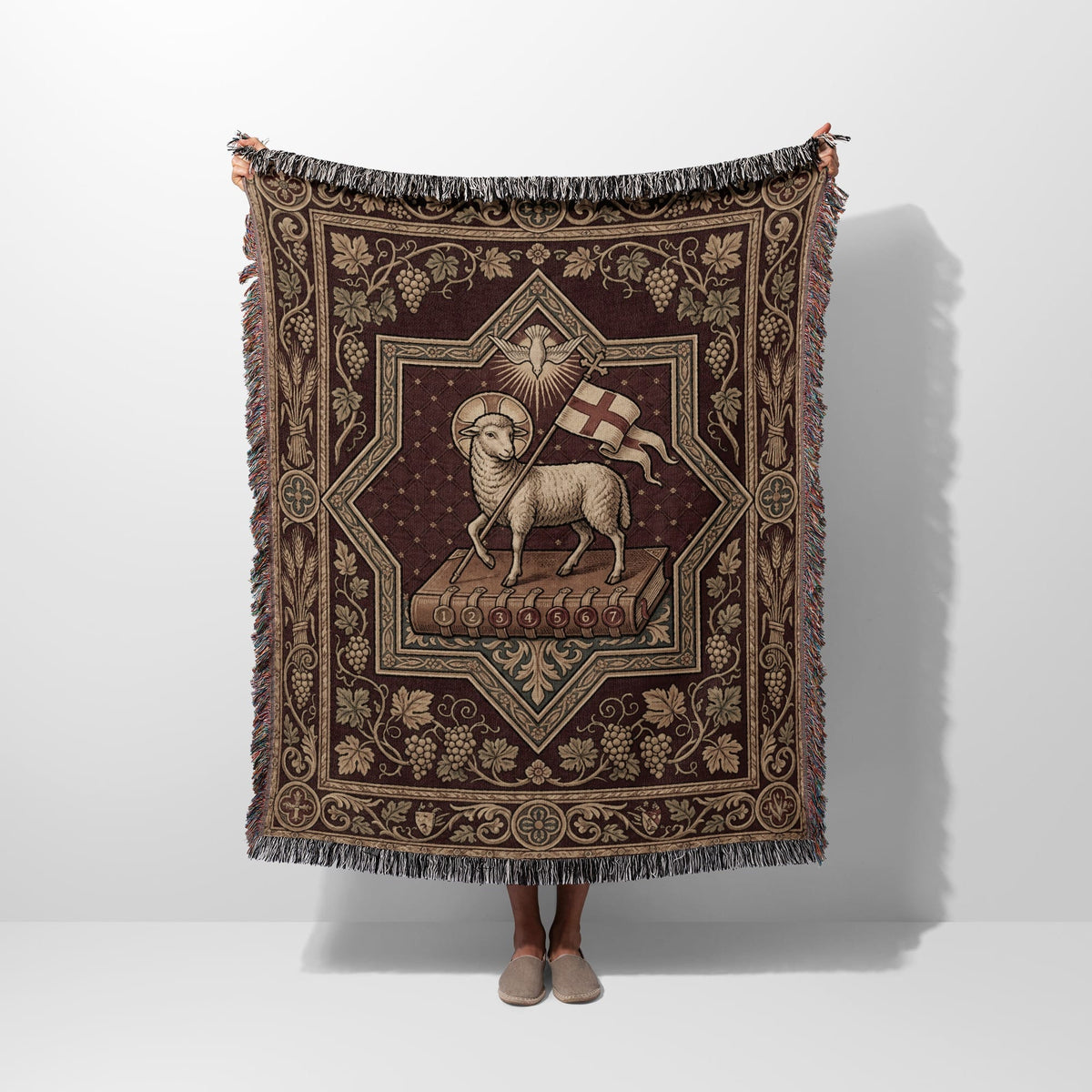 CalmNestStyle Agnus Dei Tapestry Woven Blanket jacquard woven blanket